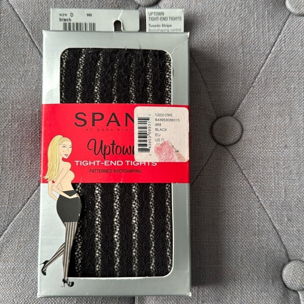 New with tags Spanx uptown tights size D Black Tuxedo stripe